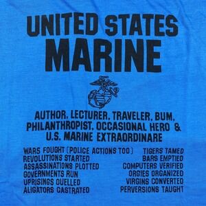 Vintage US USMC Marines Shirt Mens Medium Blue Single Stitch Thin USA Adult